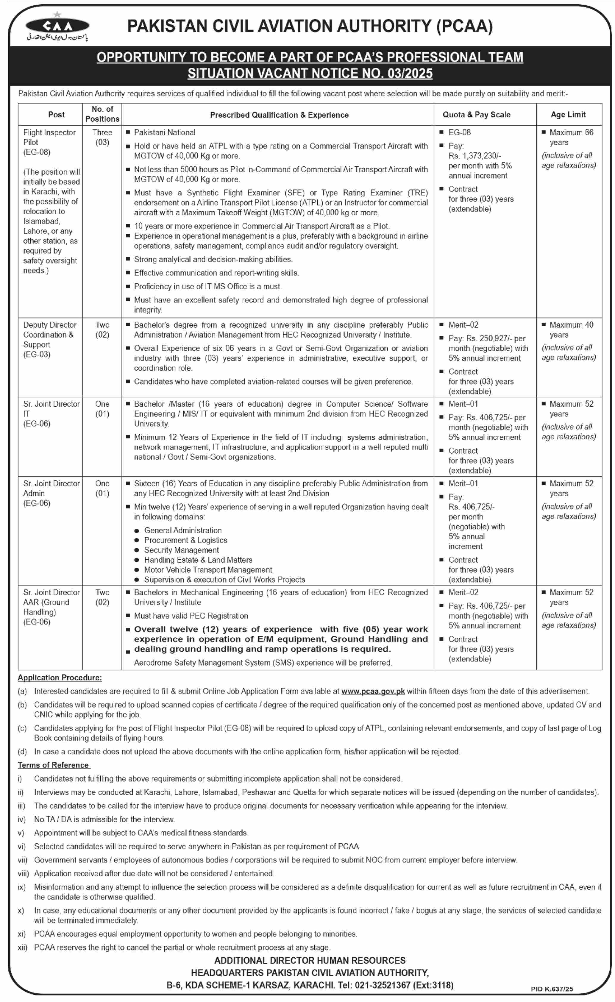 Jobs in Pakistan Civil Aviation Authority Karachi